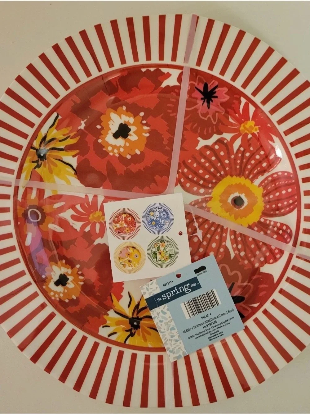 Hobby Lobby Floral & Striped Melamine 11” Dinner Plates Summer Vibrant 4pk Set